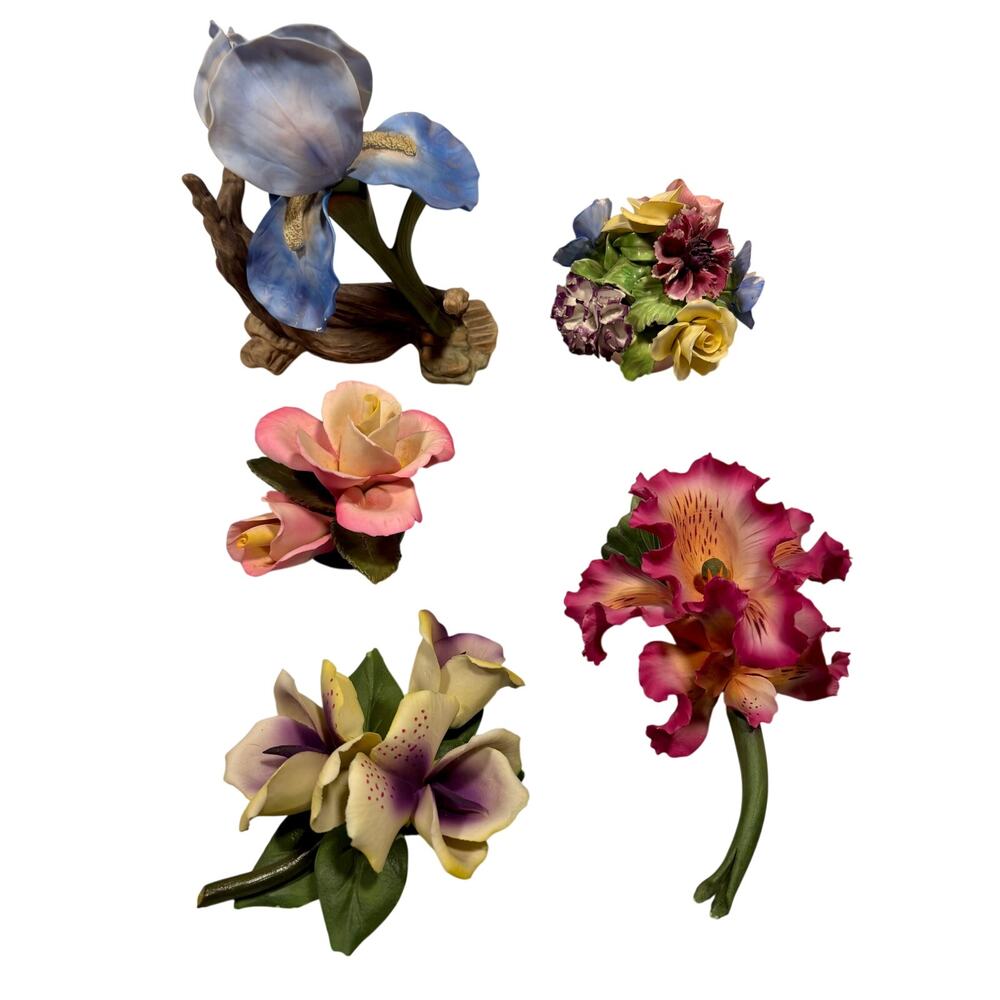 Vintage Lot 5 Capodimonte Fine Porcelain Italy Iris Flower Andrea Sadek Bundle